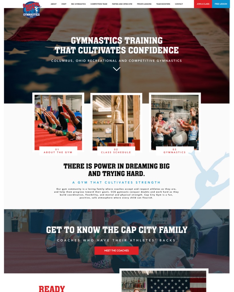gymnastics and cheer gym custom website design