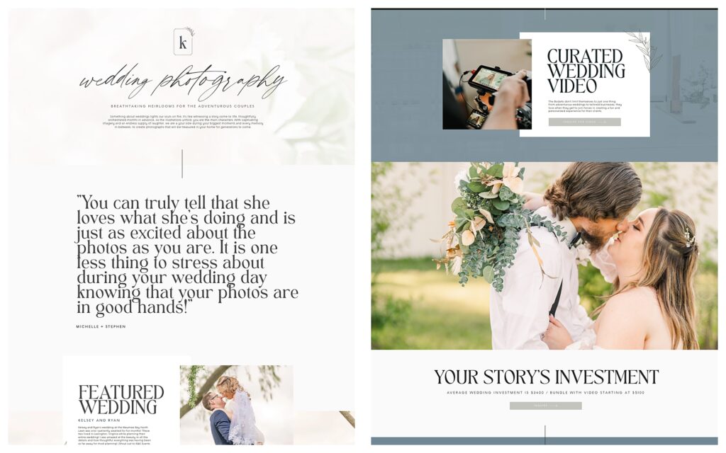 wix website design and copy for wedding photographers